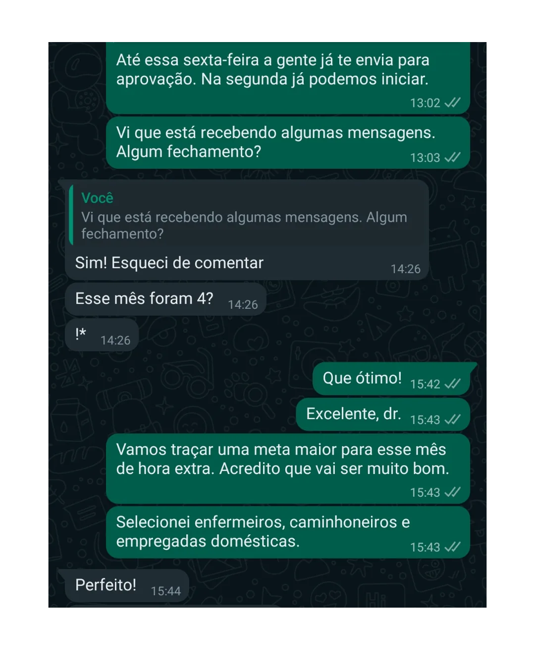 Depoimento real de cliente Motus Marketing: Autoridade reconhecida no nicho — captura de tela do WhatsApp