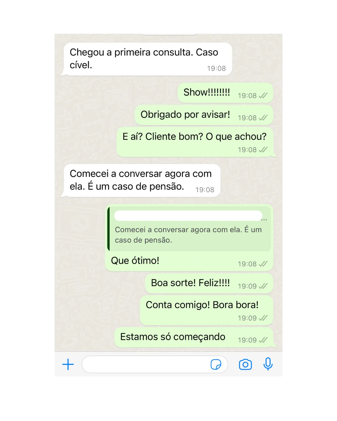 Depoimento real de cliente Motus Marketing: ROI positivo desde o 1º mês — captura de tela do WhatsApp